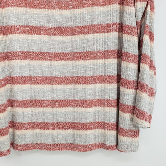 Lane‎ Bryant Striped Ribbed Knit Top 14 16 V Neck Ruched Long Sleeves Red Gray - Picture 5 of 7